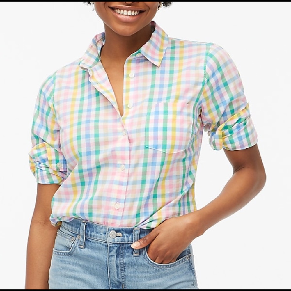 NWT J Crew Gingham Button Up Shirt Signature Fit